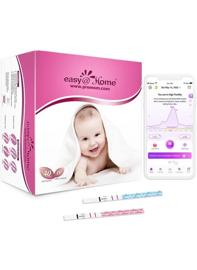 Easy@Home - Ovulation Test Strips Powered by Premom Ovulation Predictor APP, FSA Eligible, 40 Ovulation Test and 10 Pregnancy Test Strips, 40LH +10HCG | Package May Vary - Image 1