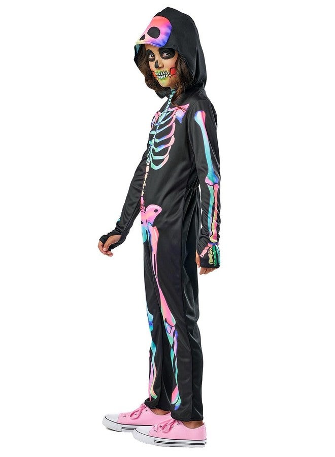 Seasons Rainbow Skeleton Costume with Hood for Kids, Black-Light Responsive, Halloween Cosplay Costume (M(8-10)) - Image 5