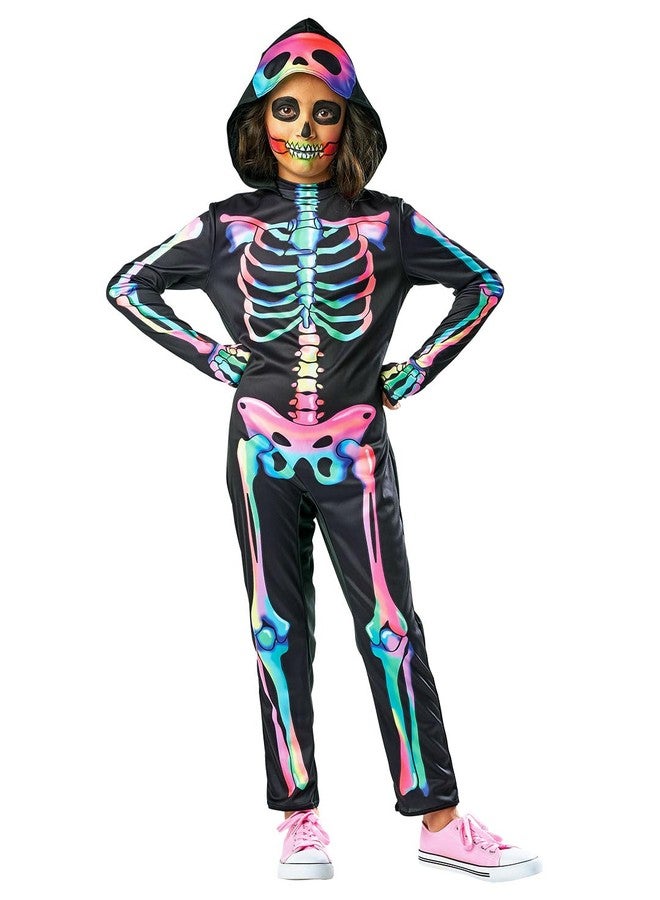 Seasons Rainbow Skeleton Costume with Hood for Kids, Black-Light Responsive, Halloween Cosplay Costume (M(8-10)) - Image 2