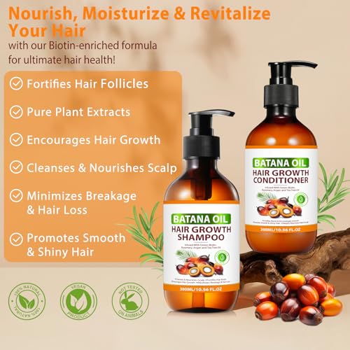 FSLHCY Batana Oil Shampoo and Conditioner for Hair Growth, Anti-Thinning & Deep Moisturizing Cleanses and Helps Strengthen Weak and Brittle Hair for Women Men - Image 2
