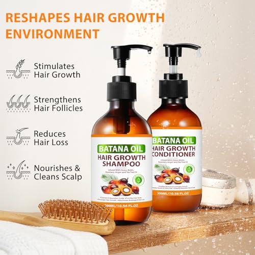 FSLHCY Batana Oil Shampoo and Conditioner for Hair Growth, Anti-Thinning & Deep Moisturizing Cleanses and Helps Strengthen Weak and Brittle Hair for Women Men - Image 3