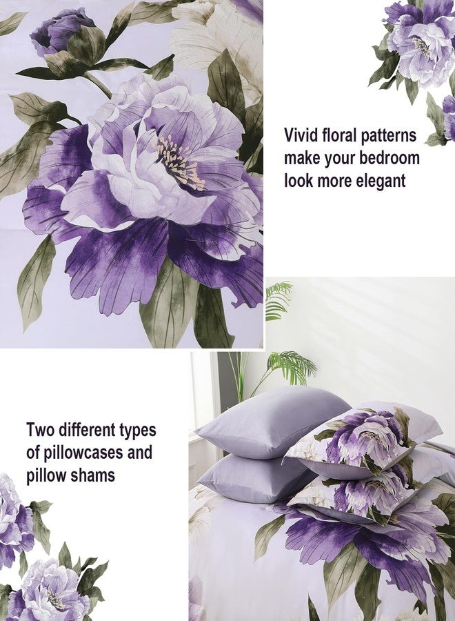 Dobuyly Purple Queen Comforter Set 7 Piece Bed in a Bag Queen, Purple Floral Printed on Light Purple Comforter Set with Sheets, Soft Microfiber Botanical Complete Bedding Set for All Season - Image 5
