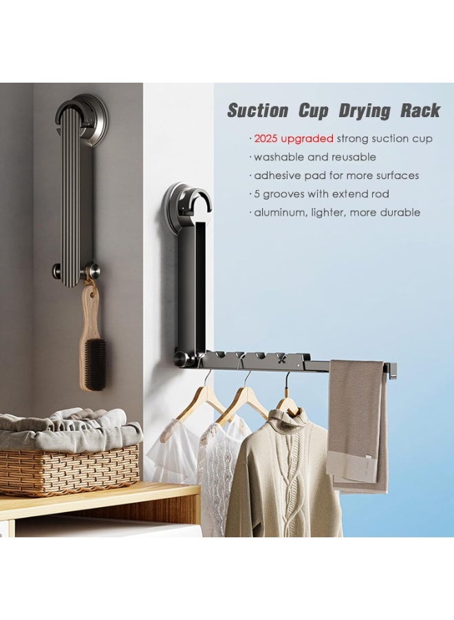 حامل ملابس للتعليق على الحائط مع كؤوس شفط، قابل للطي، قابل للسحب، محمول للغسيل، مصنوع كاملًا من الألومنيوم (رمادي) (Note: "Space Aluminum" was simplified to "Aluminum" as the term "Space" might be redundant or misinterpreted) - Image 2