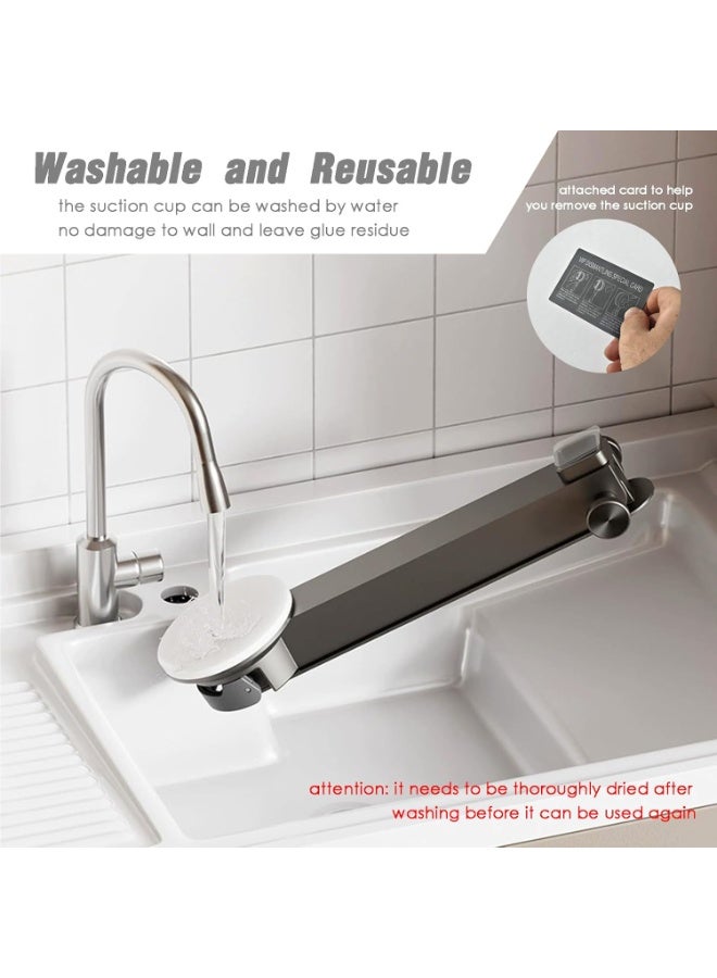 حامل ملابس للتعليق على الحائط مع كؤوس شفط، قابل للطي، قابل للسحب، محمول للغسيل، مصنوع كاملًا من الألومنيوم (رمادي) (Note: "Space Aluminum" was simplified to "Aluminum" as the term "Space" might be redundant or misinterpreted) - Image 4