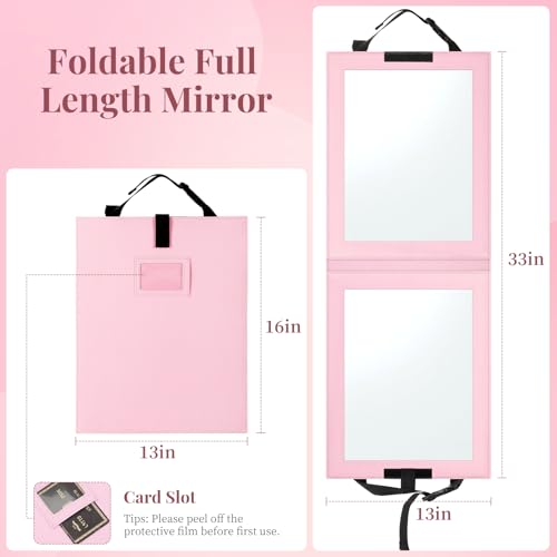 Shinowa Foldable Portable Full Length Mirror for Dancer, Camping and Travel, Shatter-Proof Acrylic Hanging Mirror with Handle, 33x13 Inch Full Body Travel Backstage Mirror, Pink - Image 2