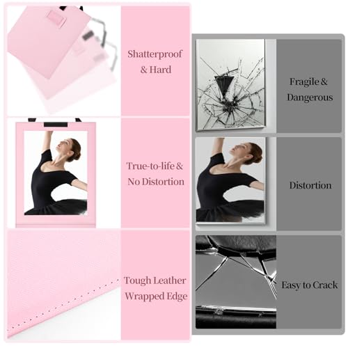 Shinowa Foldable Portable Full Length Mirror for Dancer, Camping and Travel, Shatter-Proof Acrylic Hanging Mirror with Handle, 33x13 Inch Full Body Travel Backstage Mirror, Pink - Image 5