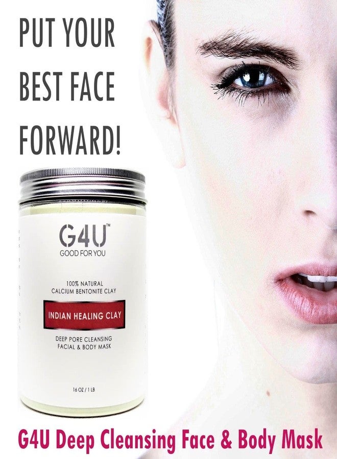 جي 4 يو قناع الطين الهندي العلاجي G4U، بنتونيت الكالسيوم، للوجه والجسم، لتنظيف المسام بعمق، مناسب للنساء والرجال. للاستخدام المنزلي، والمنتجعات الصحية، وصالونات التجميل. عبوة كبيرة بوزن 1 رطل (16 أونصة). - Image 5
