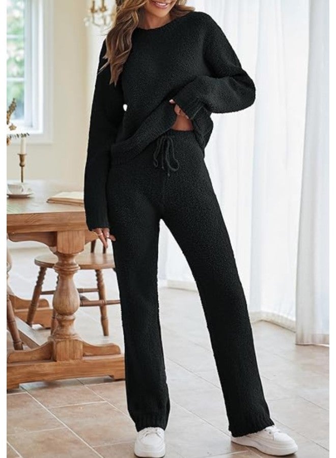 European And American Autumn And Winter New Solid Color Crew Neck Long Sleeve Pants Thick Warm Suit