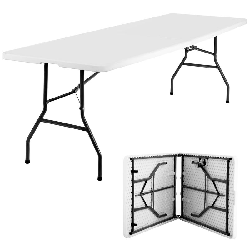 FDW FDW Folding Half Portable Foldable Table for Parties Backyard Events White 6 FT 70  29 White 8 FT 