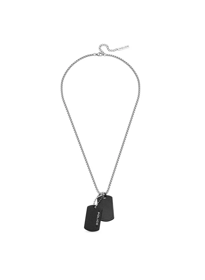 Police Duet Necklace  Dual Black Tag Pendants with Signature, Bold and Refined Modern Accessory