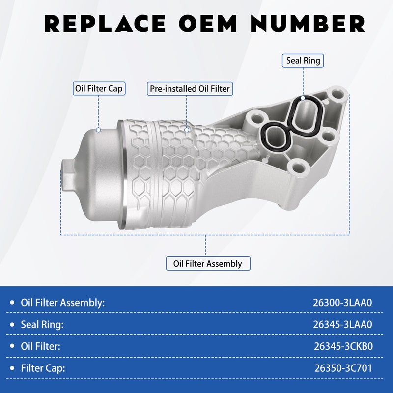 Xinlin 26300-3LAA0 Upgrade Aluminum Oil Filter Housing Complete Assembly Fit for Kia Telluride 20-24, Sedona 19-21, Sorento 19-20, Cadenza 17-20, Hyundai Genesis G80 17-20, Palisade 20-24 - Image 3