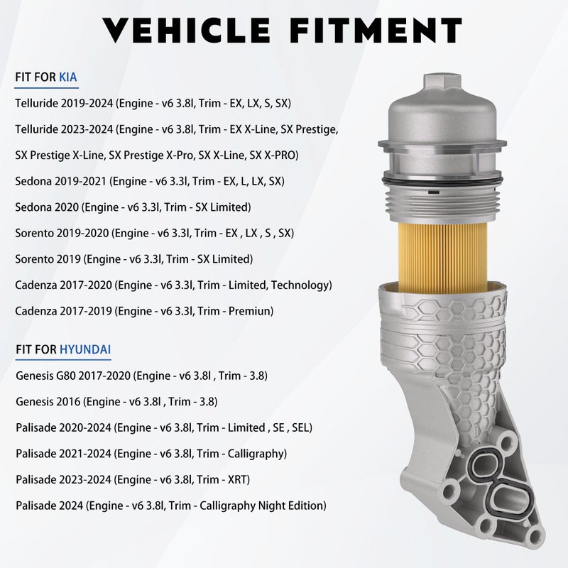 Xinlin 26300-3LAA0 Upgrade Aluminum Oil Filter Housing Complete Assembly Fit for Kia Telluride 20-24, Sedona 19-21, Sorento 19-20, Cadenza 17-20, Hyundai Genesis G80 17-20, Palisade 20-24 - Image 2