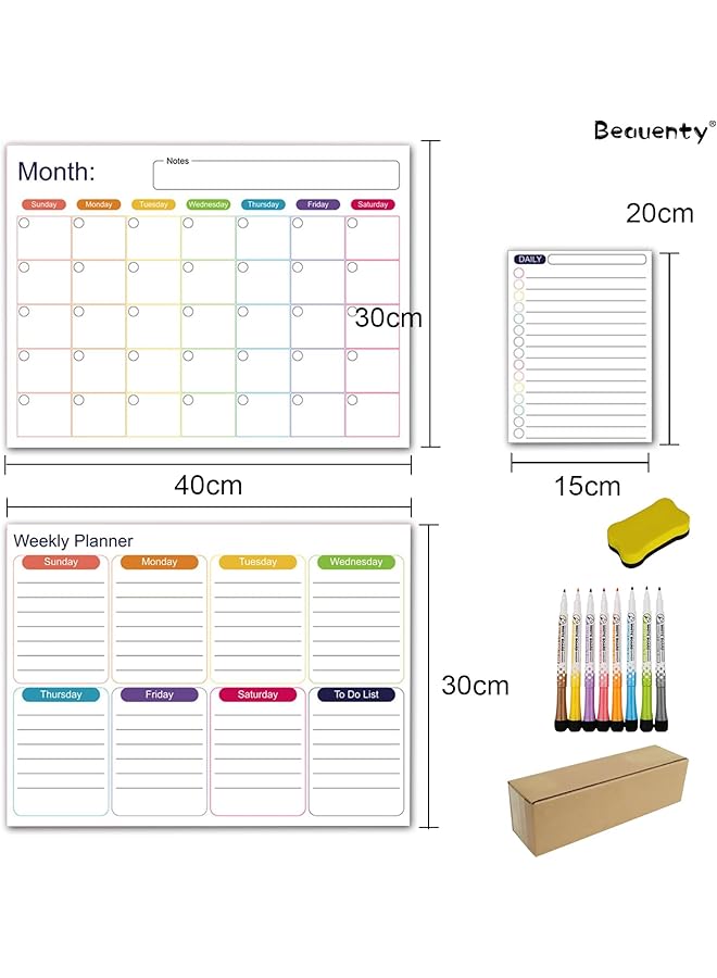 erorex Magnetic Calendar Whiteboard For Fridge Daily Weekly Monthly Planner Whiteboard Set With 8Pcs Markers And Eraser Reusable Dry Erase Board Refrigerator Magnet Message Board Style 1  - Image 2