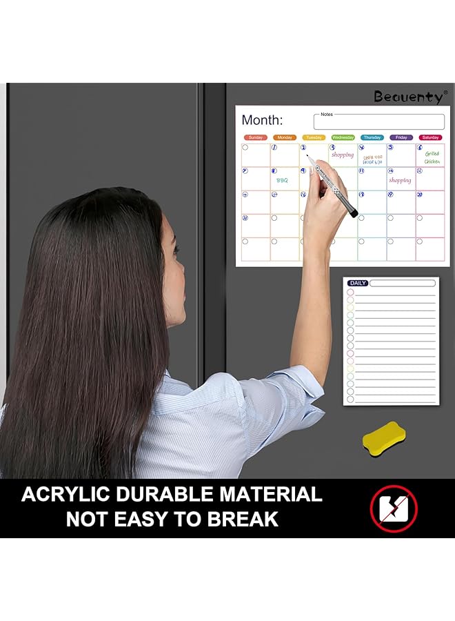 erorex Magnetic Calendar Whiteboard For Fridge Daily Weekly Monthly Planner Whiteboard Set With 8Pcs Markers And Eraser Reusable Dry Erase Board Refrigerator Magnet Message Board Style 1  - Image 5