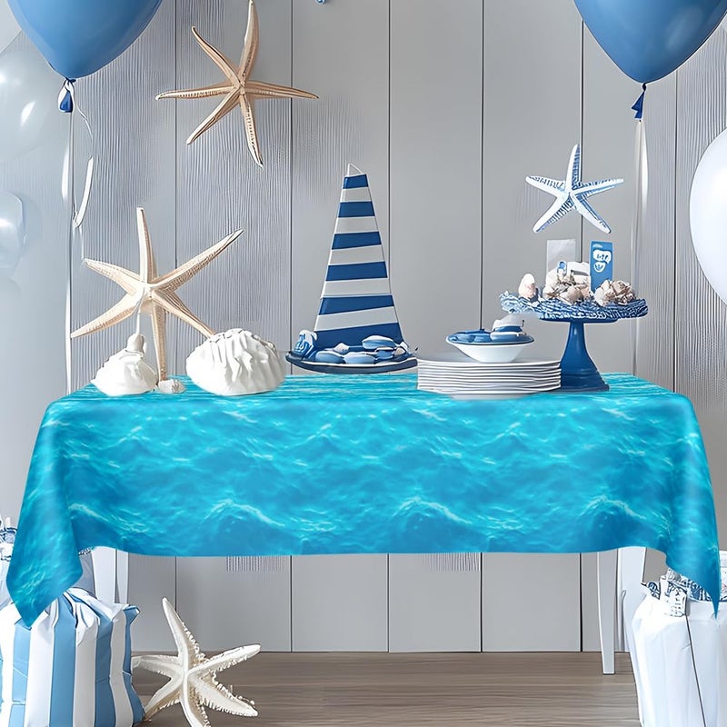SythorYang Ocean Waves Tablecloth, 2 Pieces Plastic Ocean Table Cloth Disposable Water Print Table Cover Blue Sea Rectangle Tablecloths for Beach Pool Birthday Party Decoration Shower Supplies, 54x108 Inch - Image 2