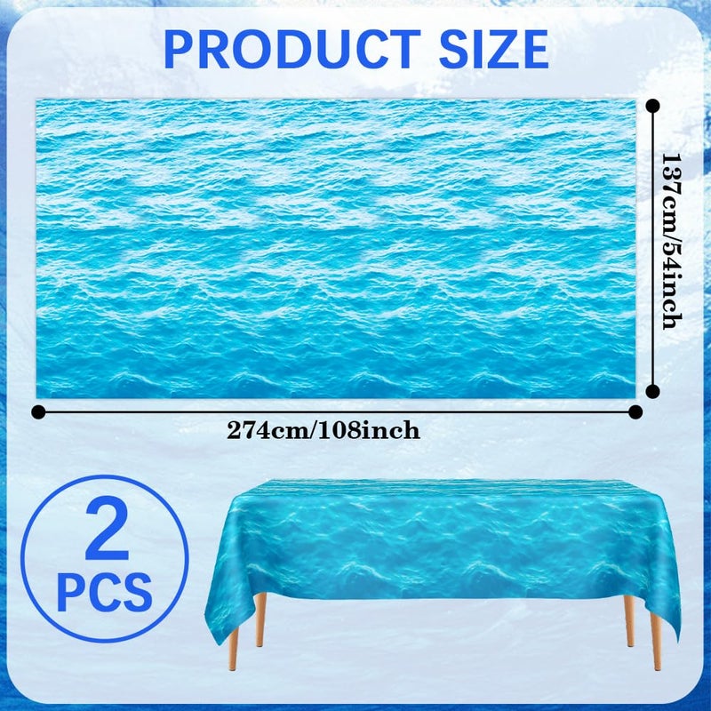 SythorYang Ocean Waves Tablecloth, 2 Pieces Plastic Ocean Table Cloth Disposable Water Print Table Cover Blue Sea Rectangle Tablecloths for Beach Pool Birthday Party Decoration Shower Supplies, 54x108 Inch - Image 3