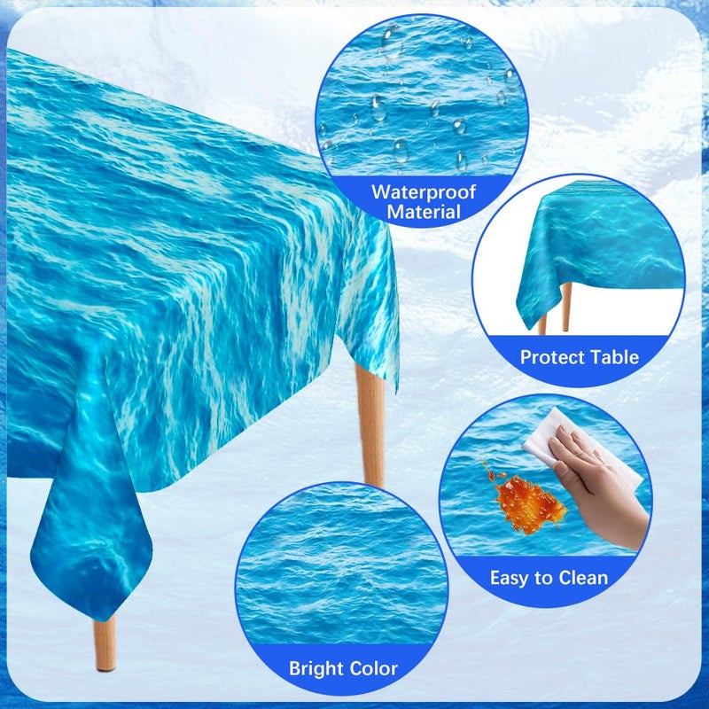 SythorYang Ocean Waves Tablecloth, 2 Pieces Plastic Ocean Table Cloth Disposable Water Print Table Cover Blue Sea Rectangle Tablecloths for Beach Pool Birthday Party Decoration Shower Supplies, 54x108 Inch - Image 4