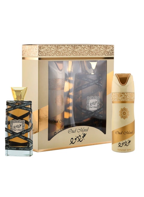 مجموعة هدايا عود موود أو دو برفيوم 100 مل ورذاذ معطر 200 مل
