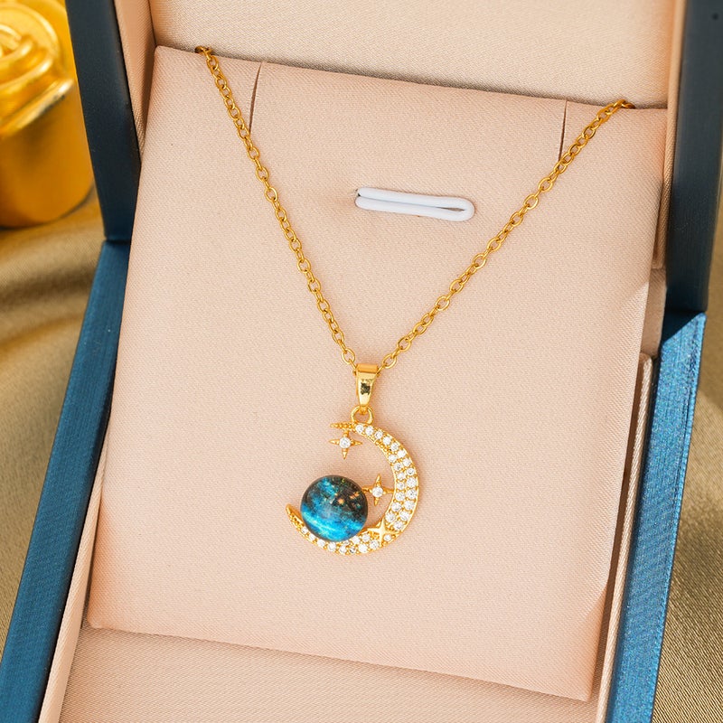 WU Cross-Border New Multi-Element Style Copper Micro-Inlaid Titanium Steel Necklace for Women, Real Gold Electroplated Exquisite Clavicle Chain, In Stock Wholesale - Image 1
