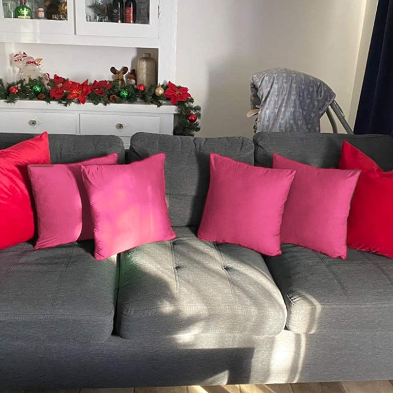Coddsmz 4 Pack Decorative 100% Cotton Pillow Covers Square Cushion Cover Solid DIY Throw Pillowcase for Home Bed Sofa Halloween Christmas Rose Red 4 Pack-18"" x 18""/45x45cm - Image 3