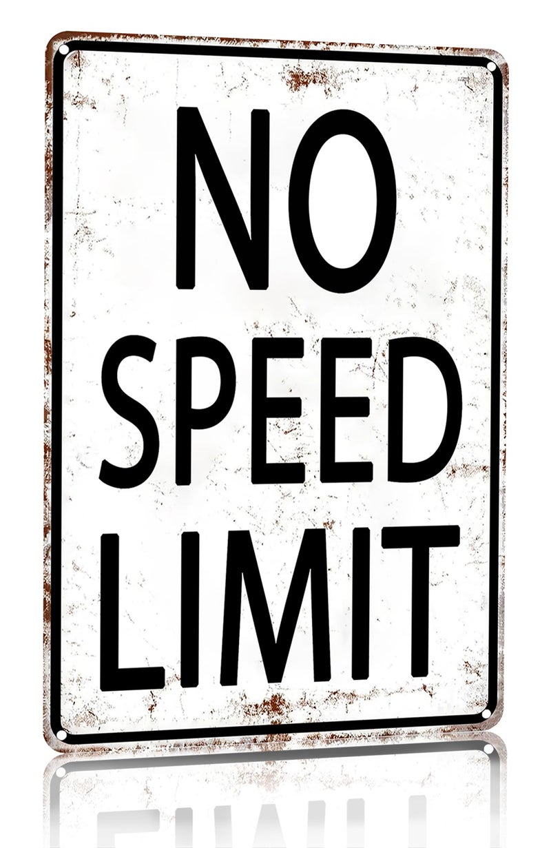 Crazysign Boys Gifts Retro Tin Sign No Speed Limit Sign for Boys Room Man Cave Garage Bedroom Vintage Style Wall Art Decor 8 x 12 Inch 3096