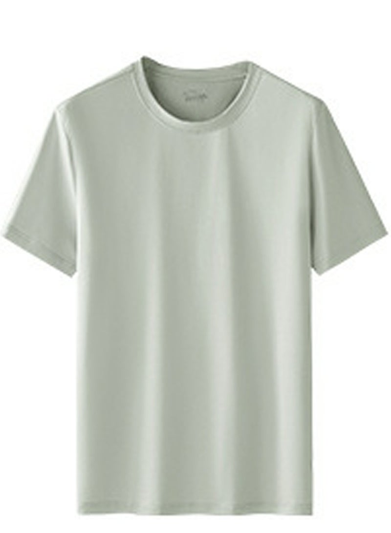 Loquat Men's Solid Color Classic Short Sleeve Crew Neck T-Shirt Pale Green  - Image 2