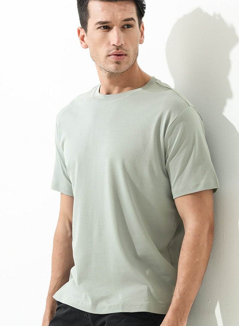 Loquat Men's Solid Color Classic Short Sleeve Crew Neck T-Shirt Pale Green  - Image 1