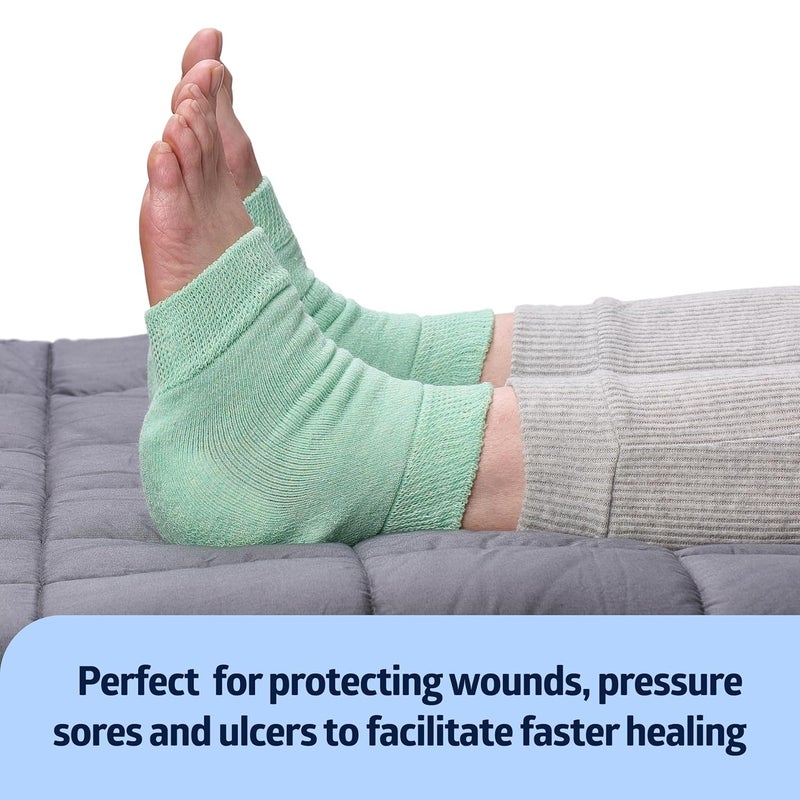 Medline Knit Heel and Elbow Protection For Pressure and Friction Sores Lightweight Knit Elastic Medical Foot Care Heel Protector Elbow Pad Machine Washable Green One Pair One Size Fits Most - Image 3
