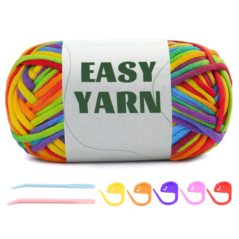 UzecPk 1.76Oz/87.5Yds Rainbow Beginner Crochet Yarn, Yarn for Crocheting and Knitting, Cotton-Nylon Blend Yarns with Easy-to-See Stitches, Rainbow Color, Blend Crochet Kit Making - Image 1