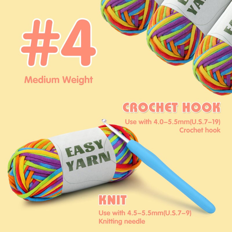 UzecPk 1.76Oz/87.5Yds Rainbow Beginner Crochet Yarn, Yarn for Crocheting and Knitting, Cotton-Nylon Blend Yarns with Easy-to-See Stitches, Rainbow Color, Blend Crochet Kit Making - Image 3