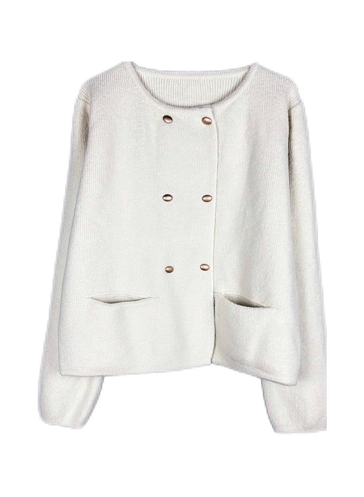 بونكا جاكيت صوف طويل أوف وايت بأزرار وجيوب للنساء والفتيات من بونكا - Image 1