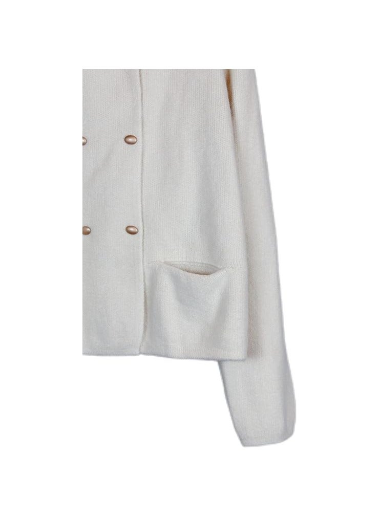 بونكا جاكيت صوف طويل أوف وايت بأزرار وجيوب للنساء والفتيات من بونكا - Image 4