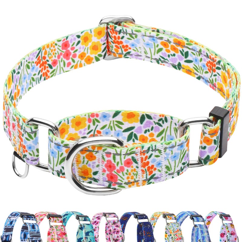 Fidohug Reflective Martingale Collar for Dogs Nylon Training Collar with No Buckle Cute Floral No Pull Dog Collar for Medium Dogsï¼ˆYellow Flowerï¼ŒMï¼‰ - Image 1
