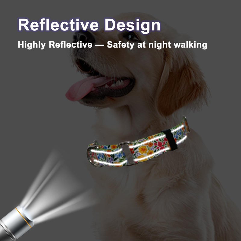 Fidohug Reflective Martingale Collar for Dogs Nylon Training Collar with No Buckle Cute Floral No Pull Dog Collar for Medium Dogsï¼ˆYellow Flowerï¼ŒMï¼‰ - Image 2