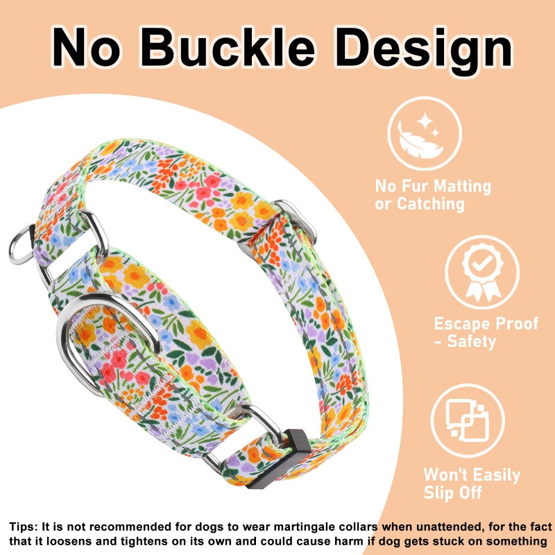 Fidohug Reflective Martingale Collar for Dogs Nylon Training Collar with No Buckle Cute Floral No Pull Dog Collar for Medium Dogsï¼ˆYellow Flowerï¼ŒMï¼‰ - Image 3
