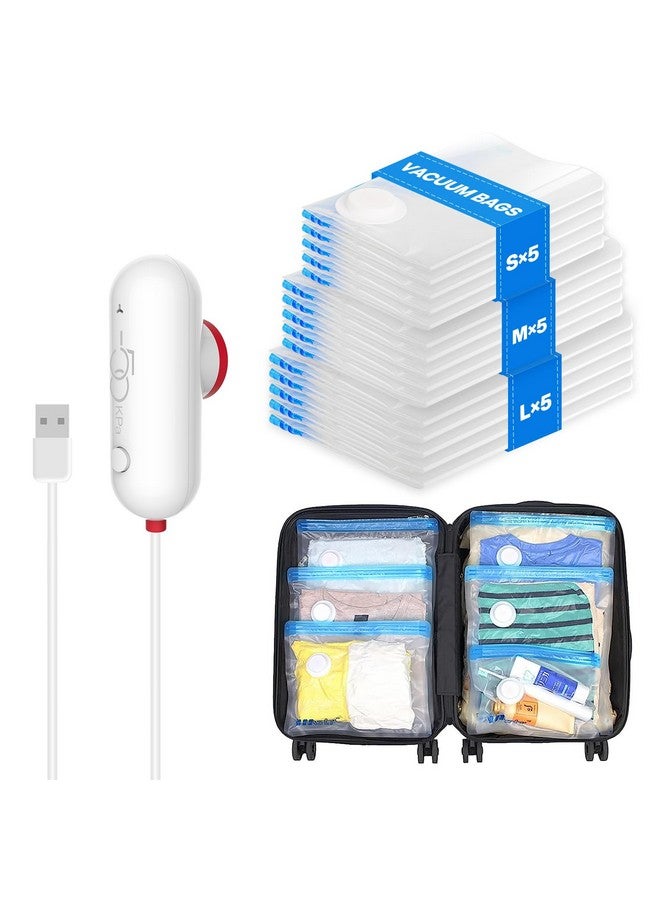VMstr VMstr 15 Pack Travel Vacuum Storage Bags with USB Pump, Vacuum Packing Seal for Luggage and Suitcase, Space Saver for Clothes and Clothing Travel  - Image 1