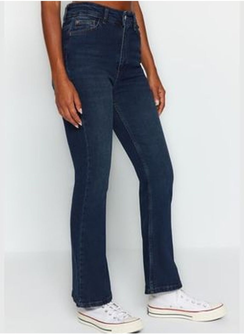 trendyol Dark Blue High Waist Crop Flare Jeans TWOAW24JE00079  - Image 5
