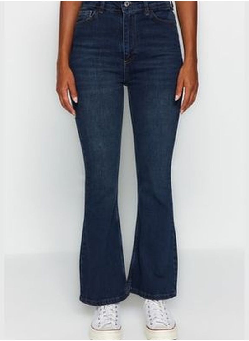 trendyol Dark Blue High Waist Crop Flare Jeans TWOAW24JE00079  - Image 4