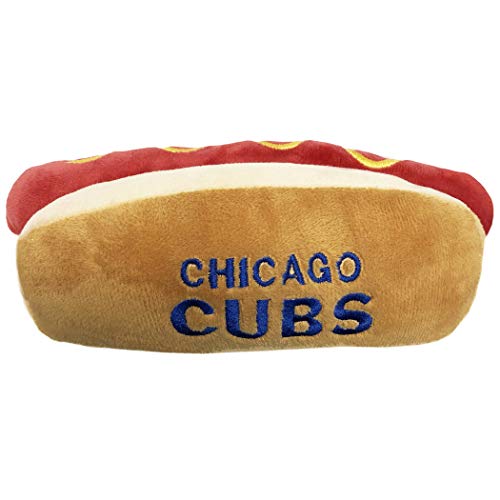Pets First MLB Chicago Cubs Plush Dog Toys Stadium Theme Snacks Cutest Plush HOTDog Toy for Dogs Cats with Inner Squeaker Premium Embroidery of Baseball Team NameLogo - Image 1