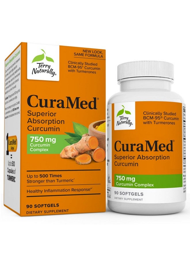 Terry Naturally CuraMed 750mg - Antioxidant Supplement for Brain & Heart Health Support - Dietary Supplement with High-Potency Curcumin Complex - Kidney, Liver & Immune Health Support - 90 Softgels - Image 1