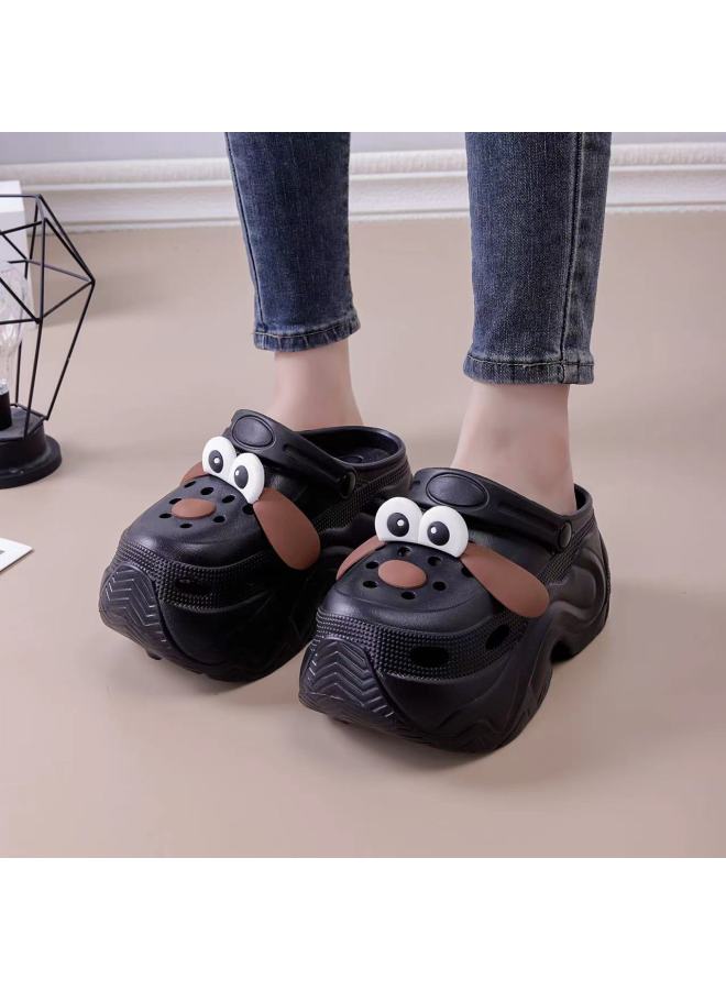 High-heeled Eva Hole Shoes Fleece-lined Winter Removable And Washable Cotton Slippers Outwear Non-slip Mao Mao Shoes Indoor Cotton-added