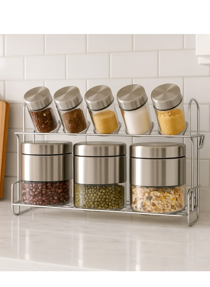 المفرج طقم علب سكر وشاي زجاج مكون من 8  قطع