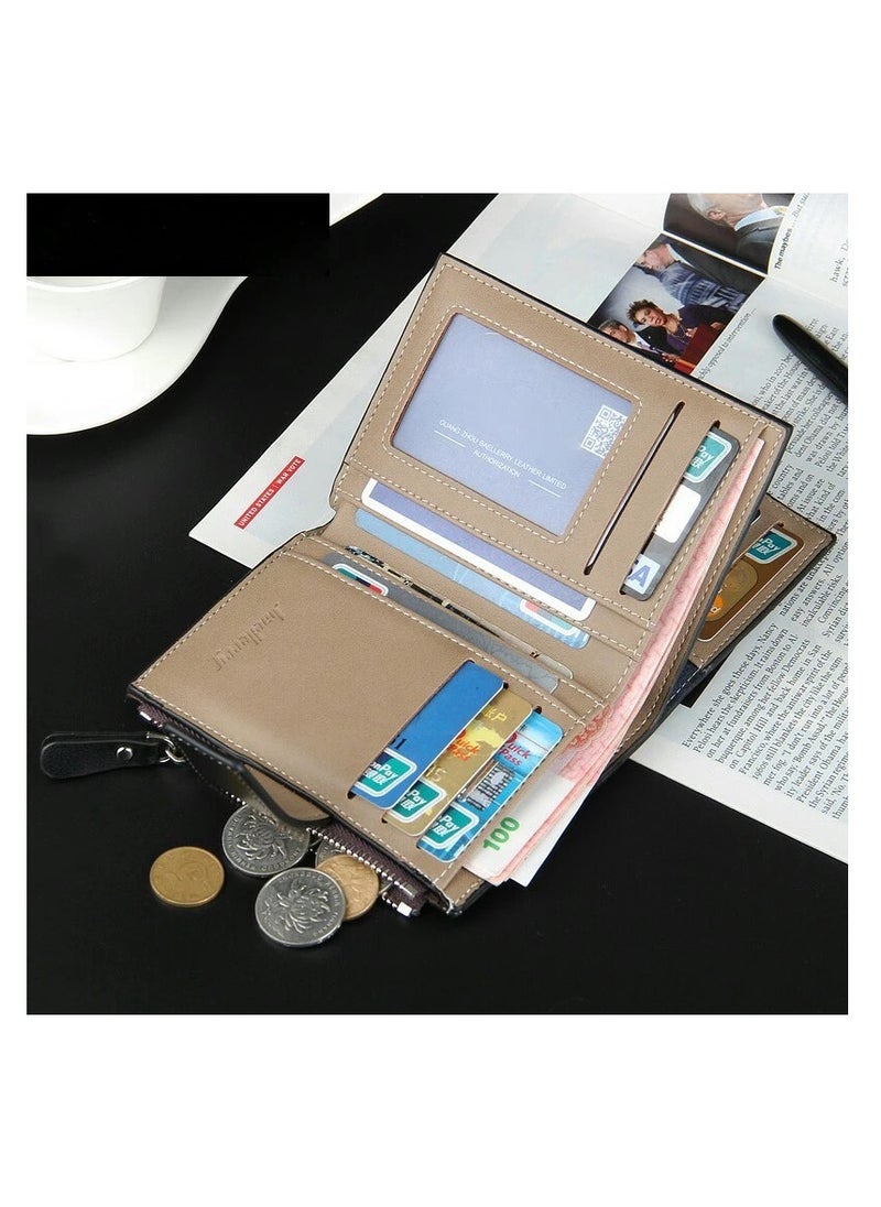 baellerry Short travel wallet Vintage mini bifold wallet zipper card holders coin purse leather wallet  - Image 2