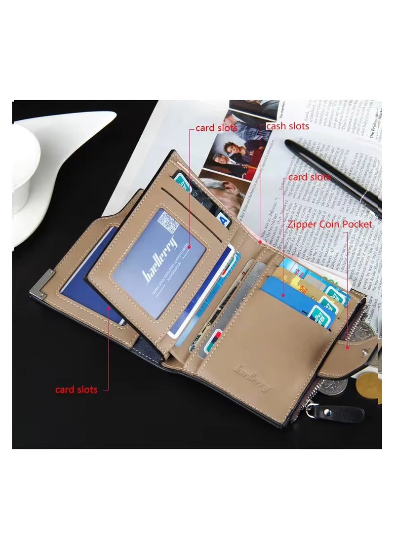 baellerry Short travel wallet Vintage mini bifold wallet zipper card holders coin purse leather wallet  - Image 3