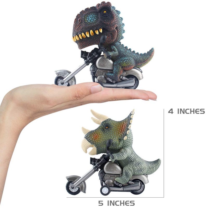 DINOBROS Dinosaur Toy Cars 2 Pack Friction Powered Motorcycle Game T-Rex and Triceratops Monster Dino Toys for Boys Age 3,4,5,6,7 - Image 4