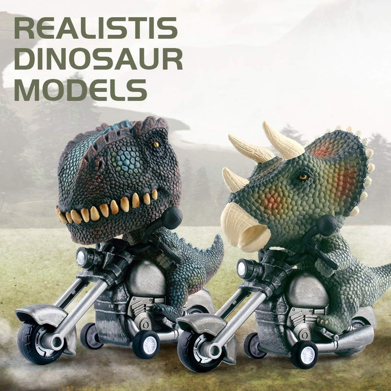 DINOBROS Dinosaur Toy Cars 2 Pack Friction Powered Motorcycle Game T-Rex and Triceratops Monster Dino Toys for Boys Age 3,4,5,6,7 - Image 5