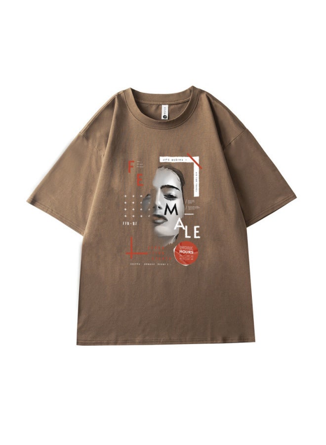 Summer New Silk Cotton T-shirt Men's Short Sleeve Loose Versatile Print Round Neck Base Layer Sweat-absorbing Breathable
