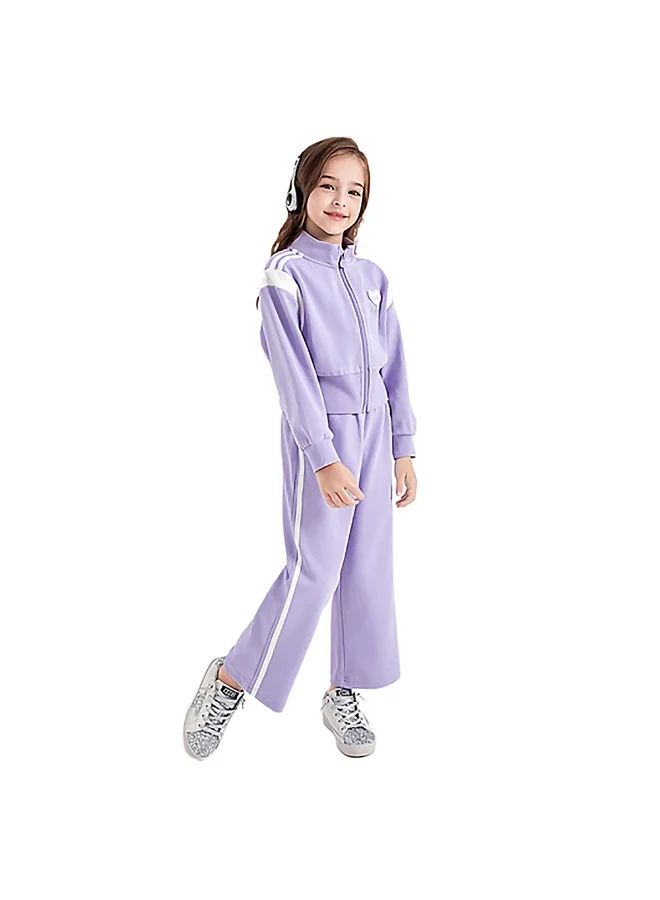 LITTLE SURPRISE BOX Casual Lilac & White Stripes 2Pcs Track Suit Set For Kids & Tweens