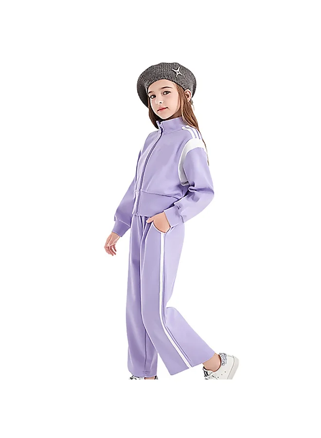 LITTLE SURPRISE BOX Casual Lilac & White Stripes 2Pcs Track Suit Set For Kids & Tweens
