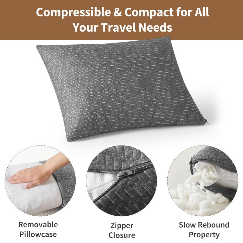 PEUJEW Small Shredded Memory Foam Pillow, Camping Pillow Travel Pillow - Compressible Medium Firm, Breathable Cover, Ideal Backpacking Hiking, Airplane and Car - Image 5